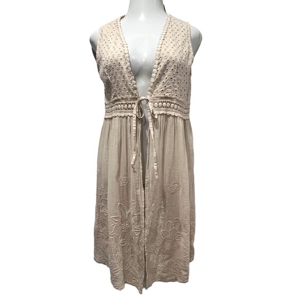 Valentina Naldi Tunic Length Eyelet Cover Up Top, NWT, Tan, OS - Picture 1 of 9